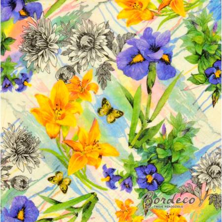 Serwetka decoupage seria PIXIE lilie i irysy 33x33cm